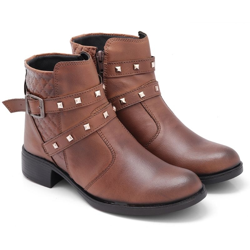 Bota Botina Feminina Cano Curto com Fivela com Tachas Estilosa - Rodeio Festa junina Preta e Marrom em Oferta na Shopee