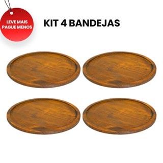 OFERTA 4.4 Kit 4 Bandejas de Madeira Rústica Redonda de 45cm para Servir Pizzas em Oferta na Shopee