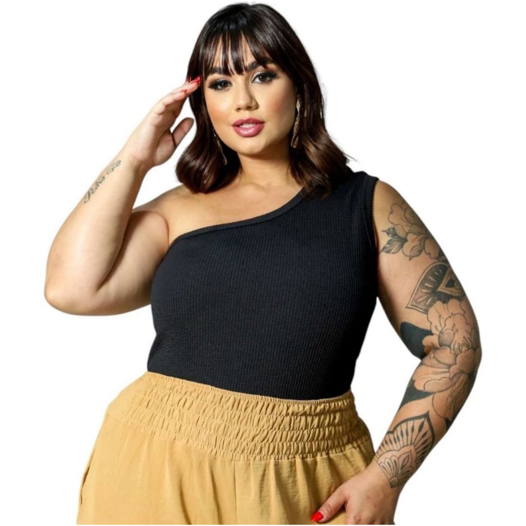Blusa Regata Feminina Um Ombro Só Mula Manca Plus Size