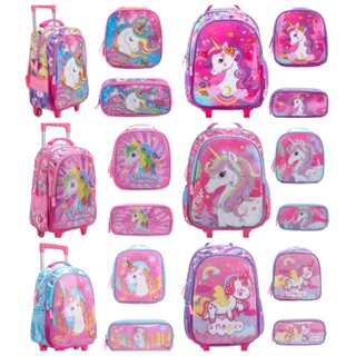 Mochila Infantil Escolar Menina Unicórnio Kit Escolar Mochila de Carrinho + Lancheira + Estojo em Oferta na Shopee