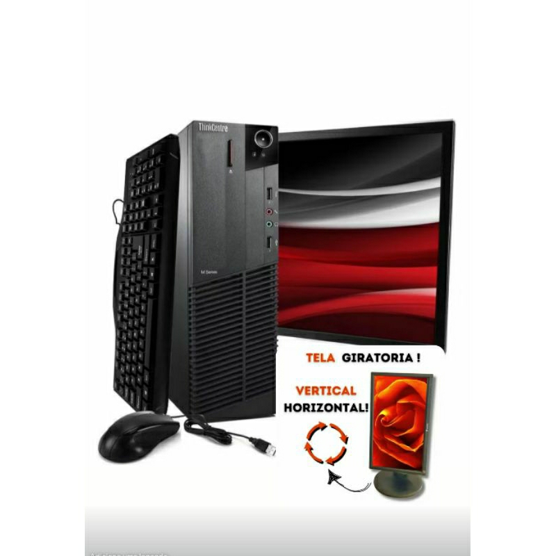 cpu lenovo+monitor 19'base Giratória  core i5 wi fi 16 ssd 240 ( teclado mouse cabos e cx som)