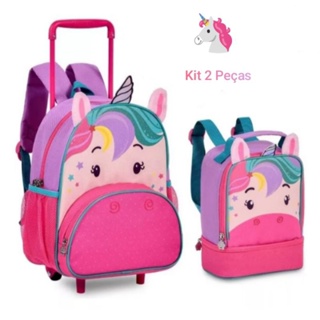 Kit Mochila De Rodinhas Infantil P/ Creche Criança Pets Resistente Ounicórnio 24512 em Oferta na Shopee