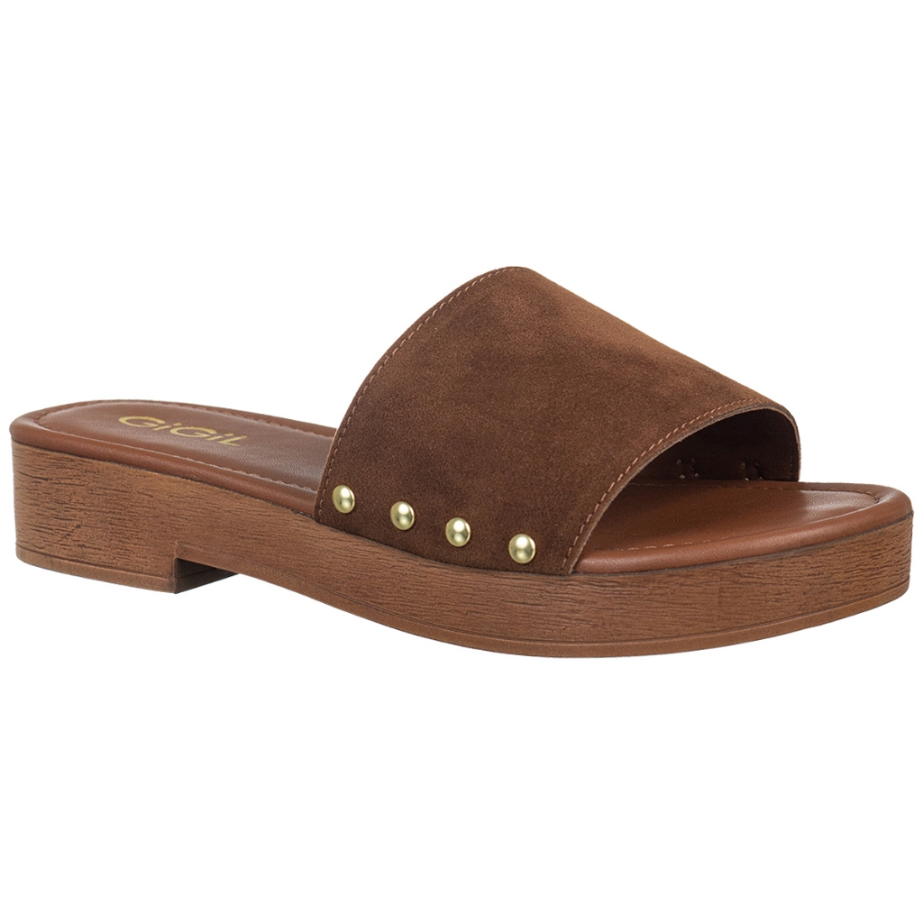 Tamanco Feminino Plataforma Flatform Mule Slide Salto Baixo Madeira Tachas Lateral Casual GiGiL