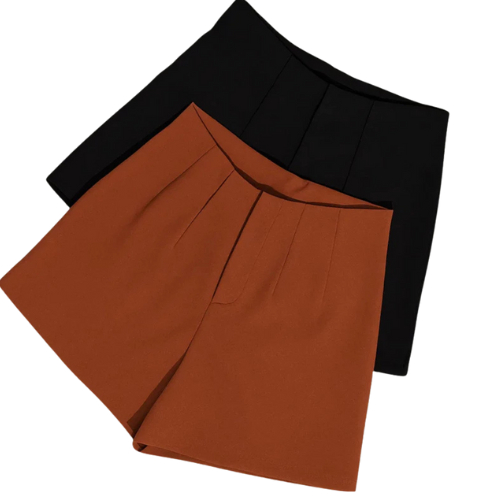 Short Alfaiataria Feminino Com Zíper Na Lateral Cintura Alta Verão 2025