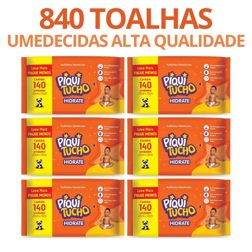 Kit 6x Toalha Umedecida Hidrate Piquitucho C/ 140 Un em Oferta na Shopee