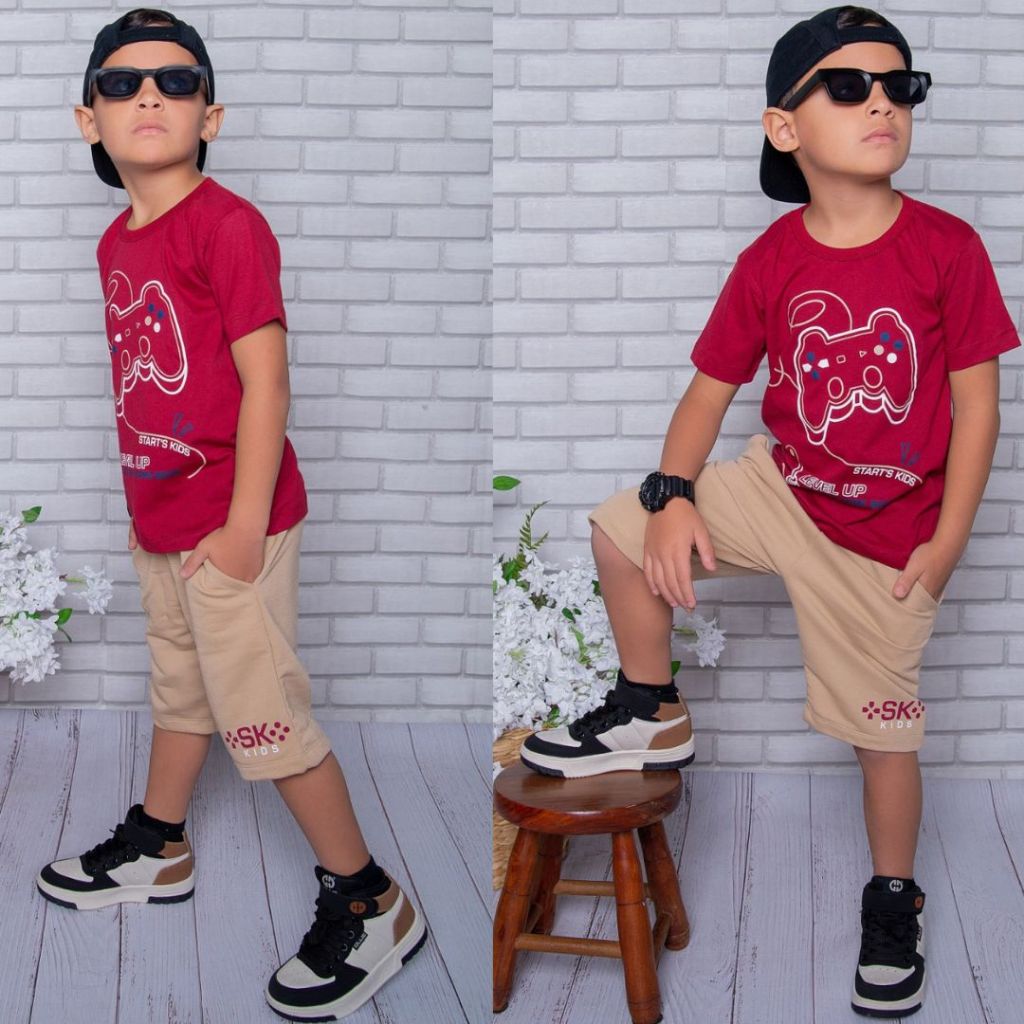 Conjunto Infantil Menino Lançamento  Camisa 100% Algodão e Bermuda Moletinho Veste 2 ao 14 anos