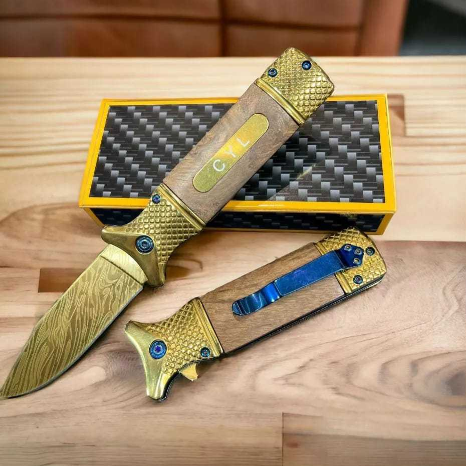 (PROMOÇÃO)Canivete Semi Automático Gold Luxo C/ Clip de Bolso, e Para Caça, Pesca, e Sobrevivência.