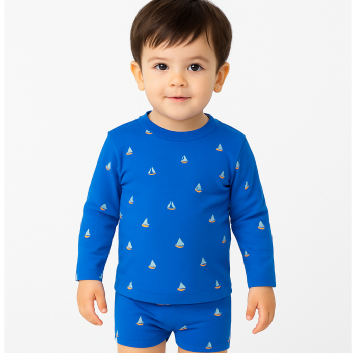 Conjunto de Praia Infantil Masculino Camisa + Sunga Box de 1 a 6 anos Proteção UV 50+ Estampado
