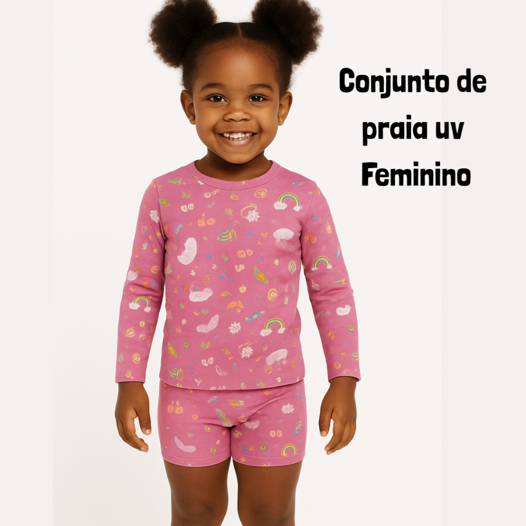 Conjunto Praia Infantil Menina Proteção UV Blusa e Calcinha Box Estampadas Biquíni Infantil