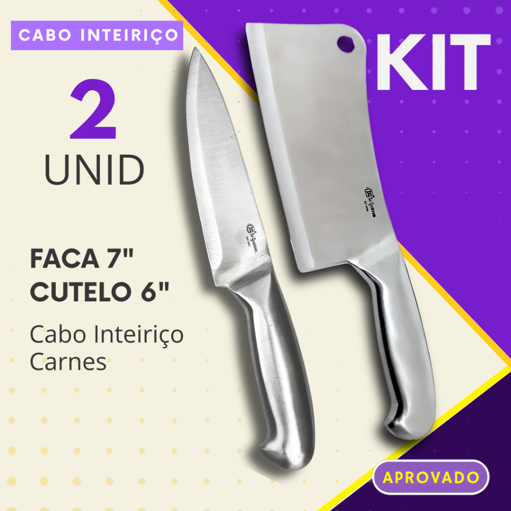 Jogo 2 Peças- Cutelo e Faca Inox Inteiriço Profissional para Açougue Cozinha Churrasco em Oferta na Shopee