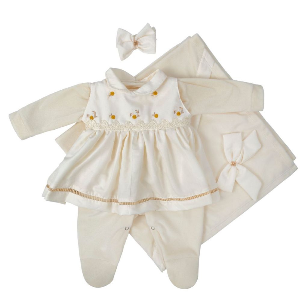 Kit Saída de Maternidade Plush Conjunto de Roupa de Inverno para Bebê Menina Algodão 04 Peças Palha em Oferta na Shopee