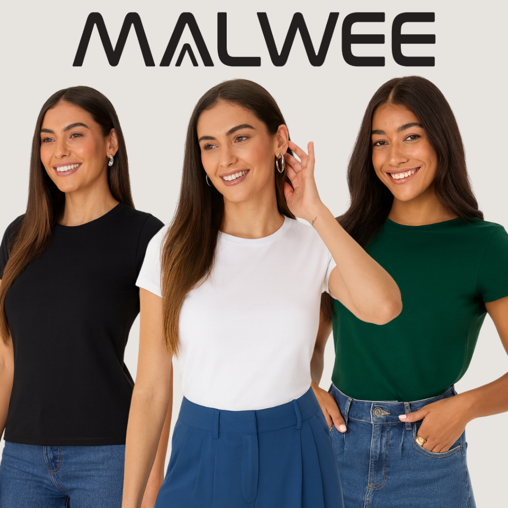 Blusinha Camiseta Baby Look Lisa 100% Algodão Feminina Malwee  Antiodor Não Desbota em Oferta na Shopee