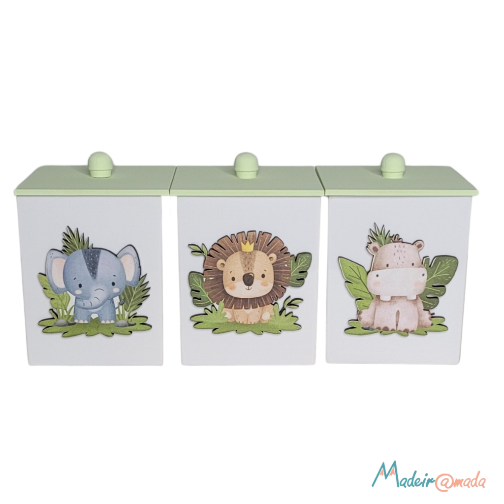 Jogo De Potes Organização Cotonete Algodão Bebê Bichinho Safari Menino Menina em Oferta na Shopee