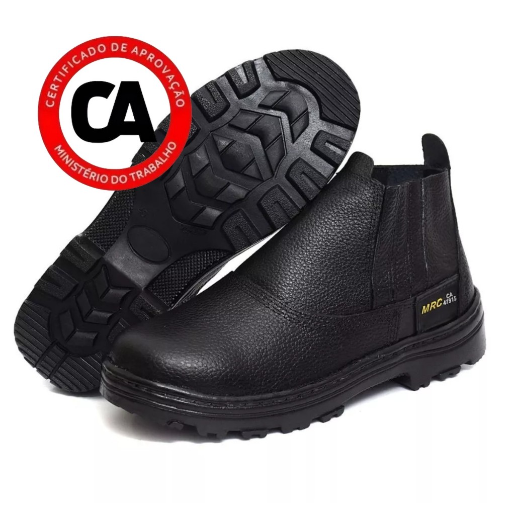 Botina de segurança trabalho promoção elastico em couro legitimo biqueira com CA em Oferta na Shopee