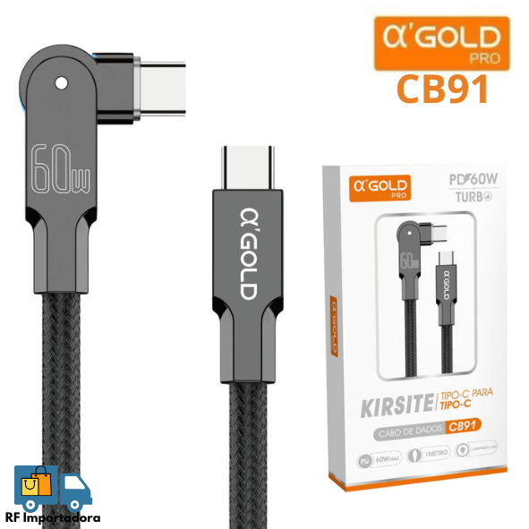 Cabo De Dados PD 60W Rotativo 180° USB-C Para Tipo-C Trançado Para Android, iOS em Oferta na Shopee