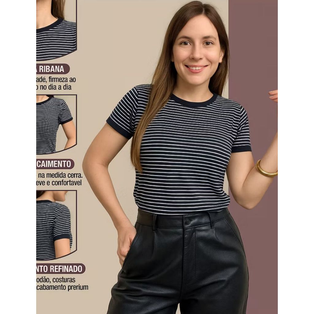 Blusa Básica Listrada Malha Ribana - Promoção
