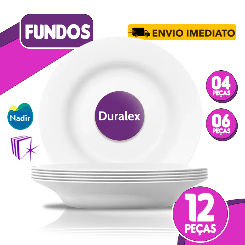 KIT Pratos Fundos Duralex Opaline 23cm Vidro Temperado Branco – 4/6/12 Unidades Kit Cozinha Almoço em Oferta na Shopee
