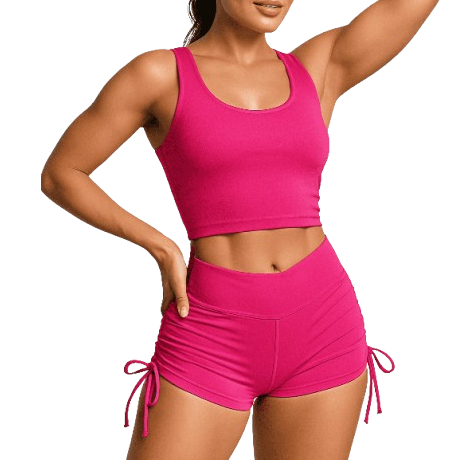 Conjunto De Academia Feminino Fitness Suplex Short Feminino Com Cós Alto E Top Cropped Alça Larga Duplo