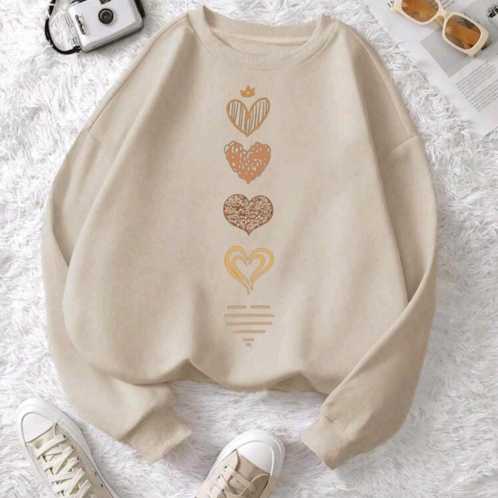 Blusa Moletom Gola Careca Suéter Estampado 5 Coração Unissex