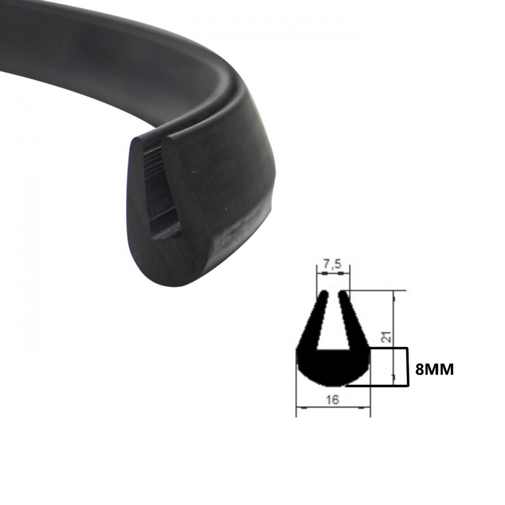 Perfil Borracha Preto U Galão Acabamento 16mmx21mmx8mm