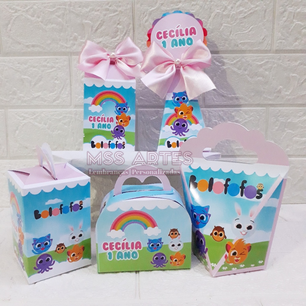 Kit de Caixinhas Personalizadas do Bolofofos  Menina | Lembrancinhas | Mimos | Caixinhas para festa - PEGUE E MONTE