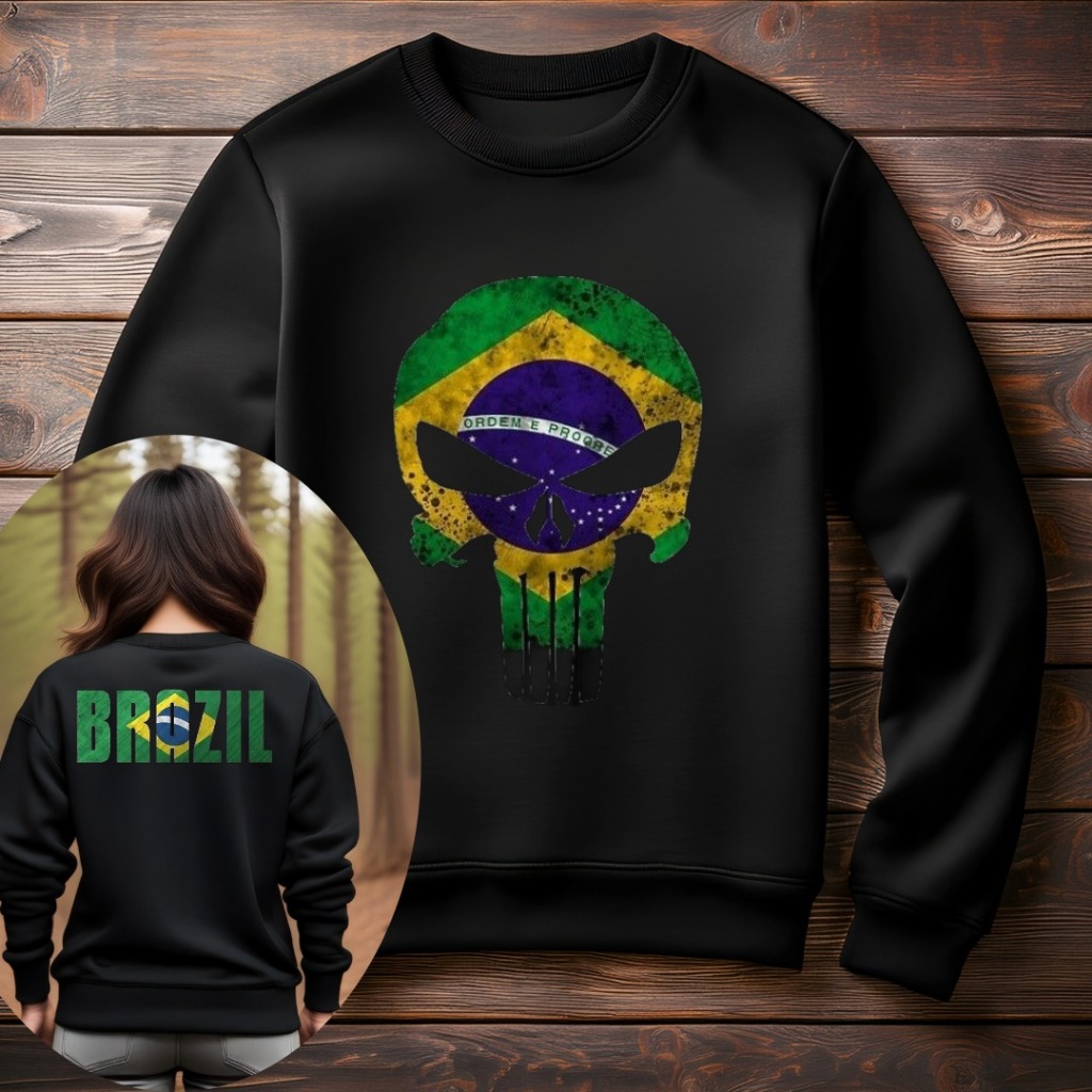 Moletom Gola Careca  Redonda Blusa de Frio estampado Frente e Verso Camisa Bandeira Do Brasil torcedor patriota futebol