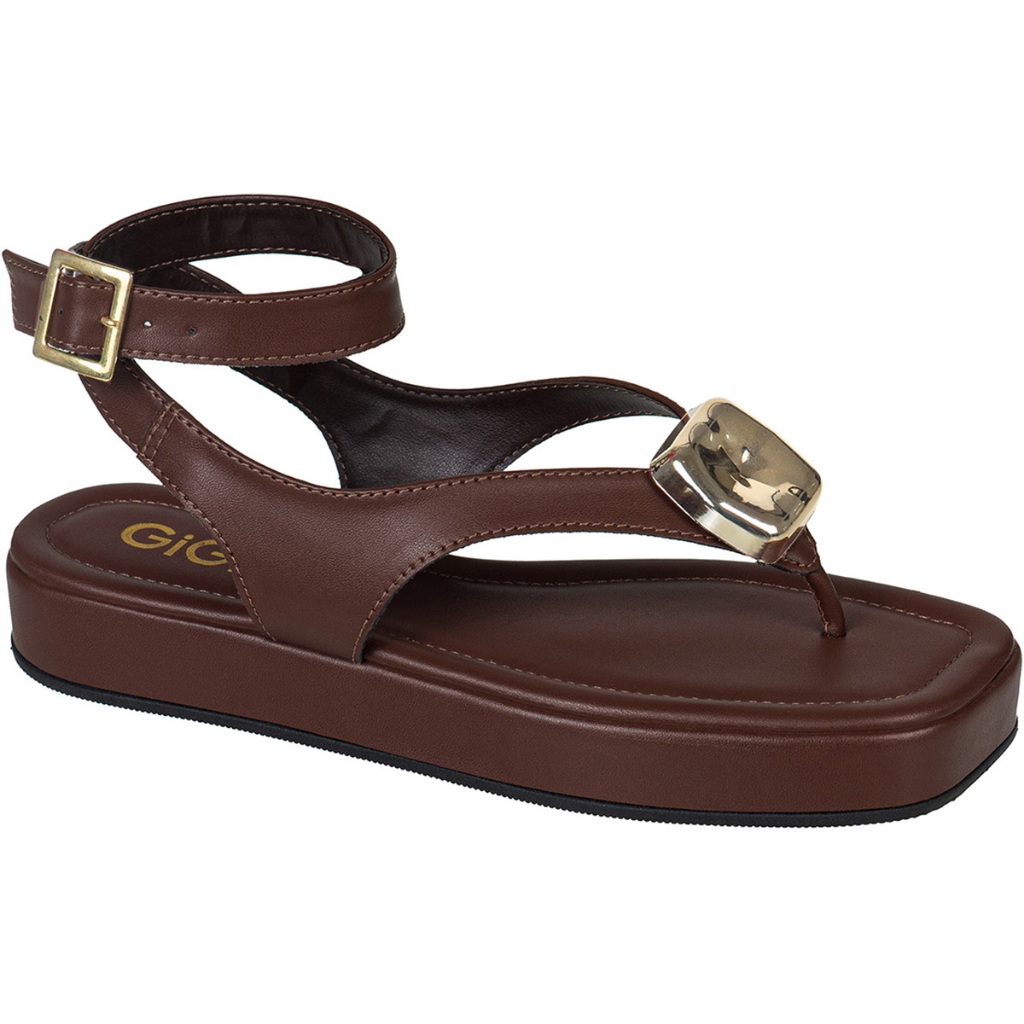 Sandália Feminina de Dedo Flatform Baixa Detalhe Metalizado Ajuste Fivela no Tornozelo GIGIL em Oferta na Shopee