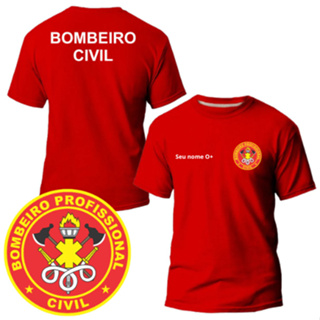 Camiseta/Camisa Uniforme Bombeiro Civil Personalizável Com Nome E Tipo Sanguíneo Unissex estampa em DTF em Oferta na Shopee