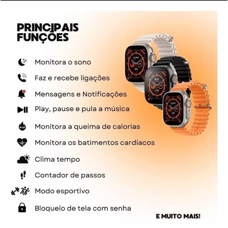 Relógio inteligente Smartwatch séries ultra 9 S100 com 7 (sete)Pulseiras feminino e masculino lançamento — imagem 2 de 2