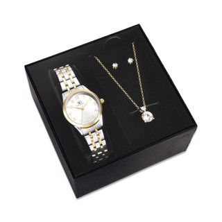 Kit Relógio Colar Brincos Bicolor Feminino Saint Germain Elegante Delicado Luxuoso Sofisticado