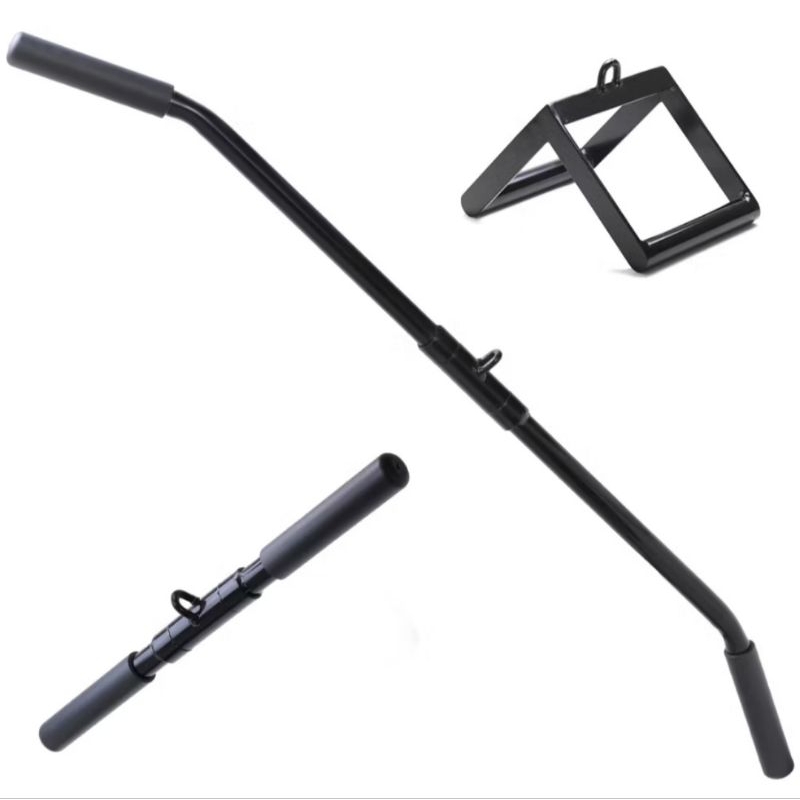 Kit Puxador Barra Costas + Barra Reta + Triângulo Crossover Academia Aço Reforçado em Oferta na Shopee