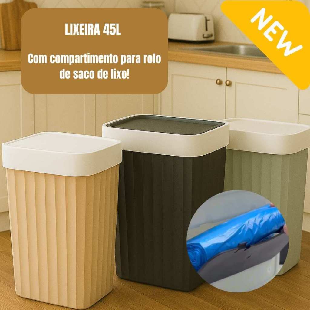 Lixeira Inteligente Grande Resistente 45 Litros Com Compartimento Para Sacos de Lixo em Oferta na Shopee