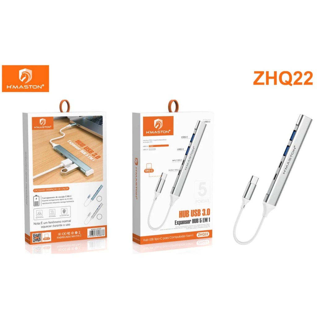 KIT2/1H'maston ZHQ-22 /21/23/24 BT Tipo C Hub Adaptador 5 Em 1 USB Com USB3 .0