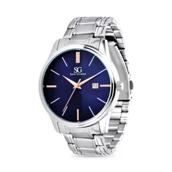 Relógio Masculino Chroma Clássico Prata Mostrador Azul Marinho Saint Germain Elegância Casual