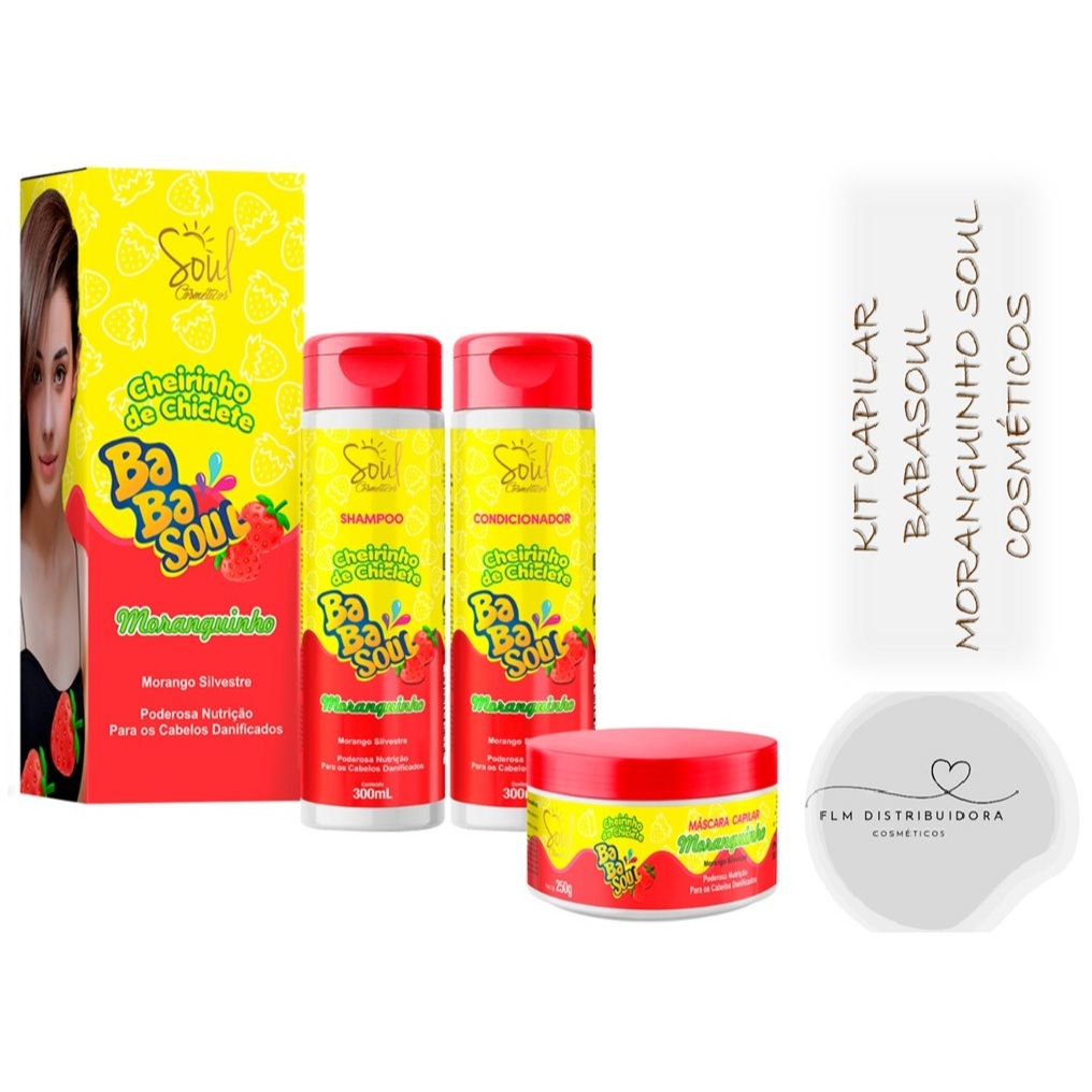 Kit Capilar 03  itens Babasoul Moranguinho Soul Cosméticos em Oferta na Shopee
