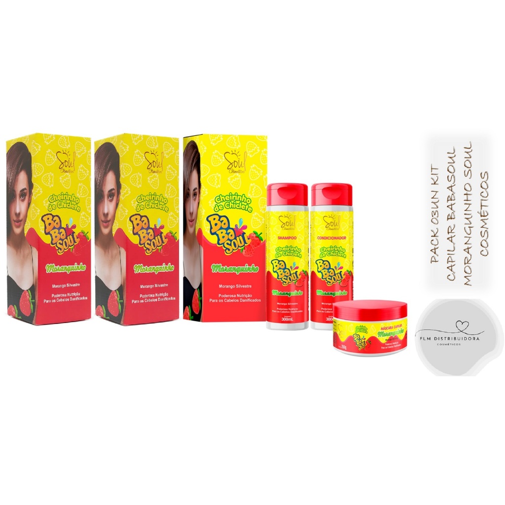 Pack com 03 Kits Capilar Babasoul Moranguinho Soul Cosméticos (03 itens cada) em Oferta na Shopee