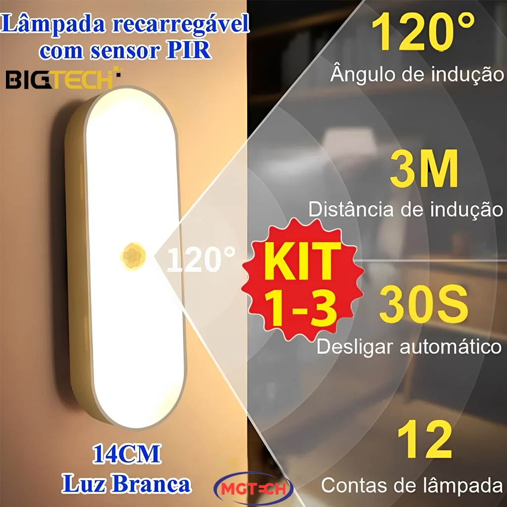 Luminárias Lâmpada Com Sensor De Presença E Movimento Luz Noturna Branca Inteligente Sem Fio Recarregável Para Quarto