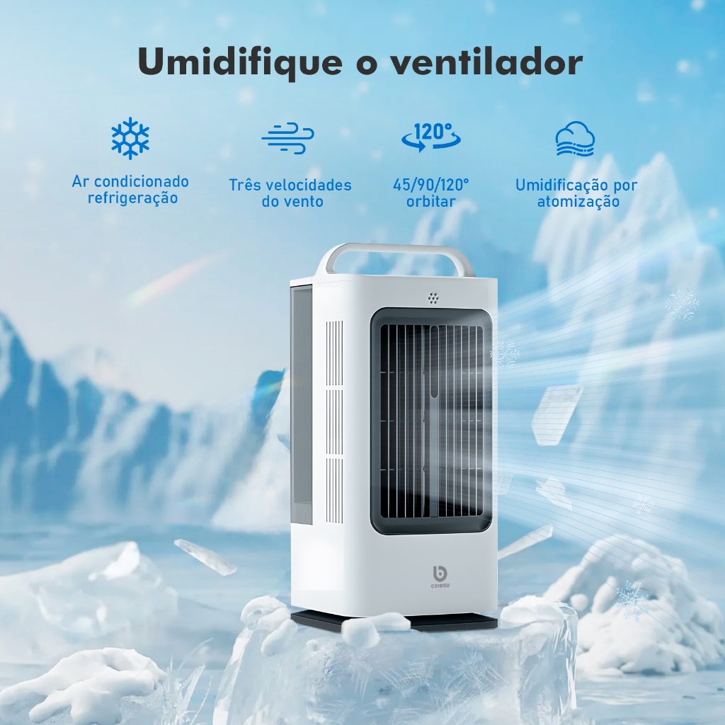 COIBEU Ventilador de névoa de gelo Ventilador de toque inteligente Umidificador de ar condicionado 3 em 1