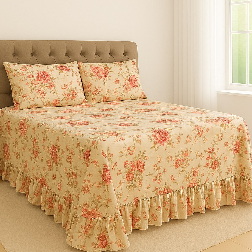 Colcha Queen Casal Solteiro Helena Com Babado + Porta Travesseiro Micropercal Luxo em Oferta na Shopee