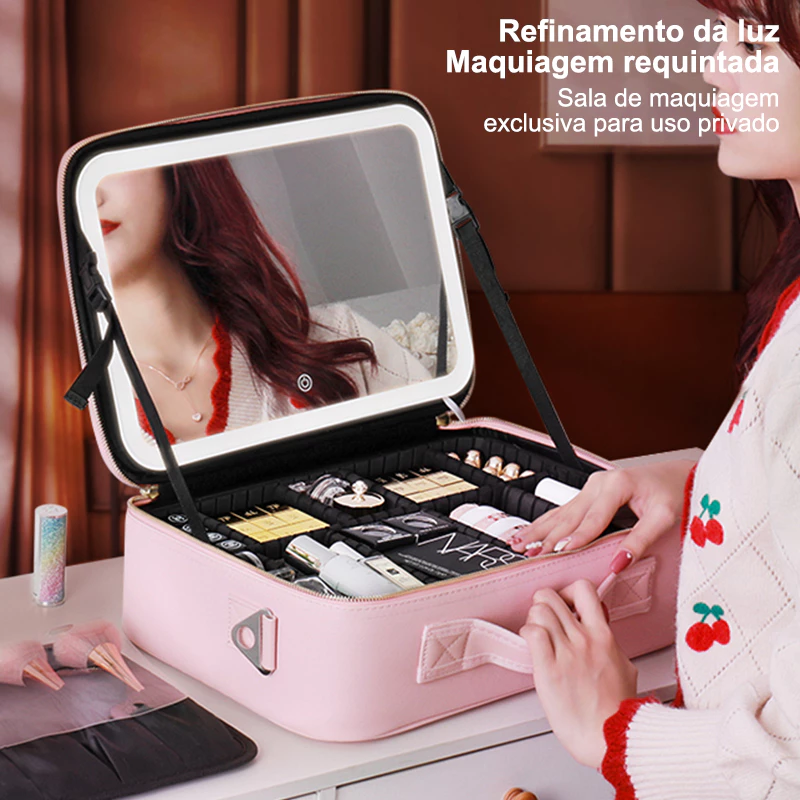Kit de Maquiagem Profissional com Espelho e Luz LED USB e Cabo