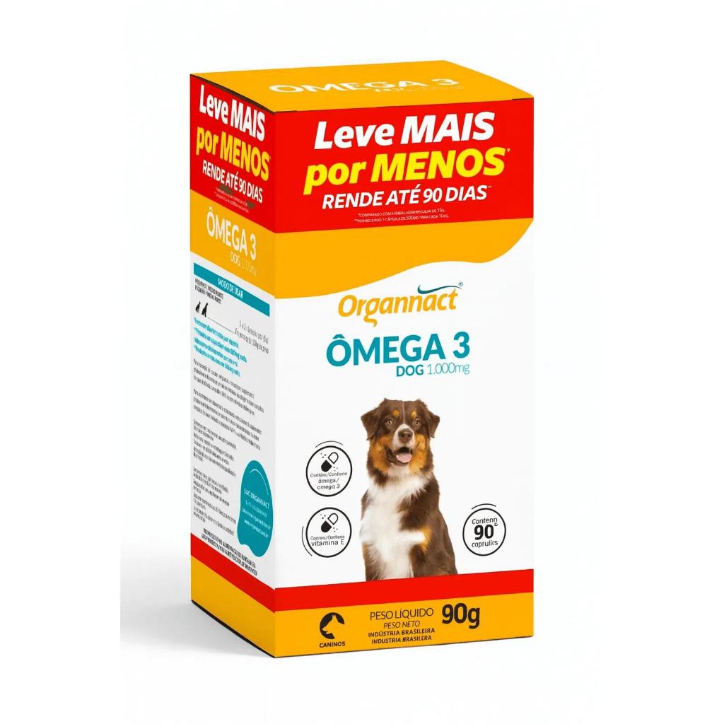 Ômega 3 Dog 1000mg 90 Cápsulas - Organnact – Suplemento de Ômega-3 para Cães