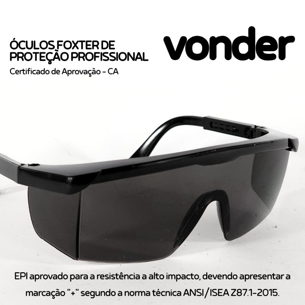 KITs Óculos Proteção Foxter EPI Segurança Fumê Haste Reforçada com CA - VONDER