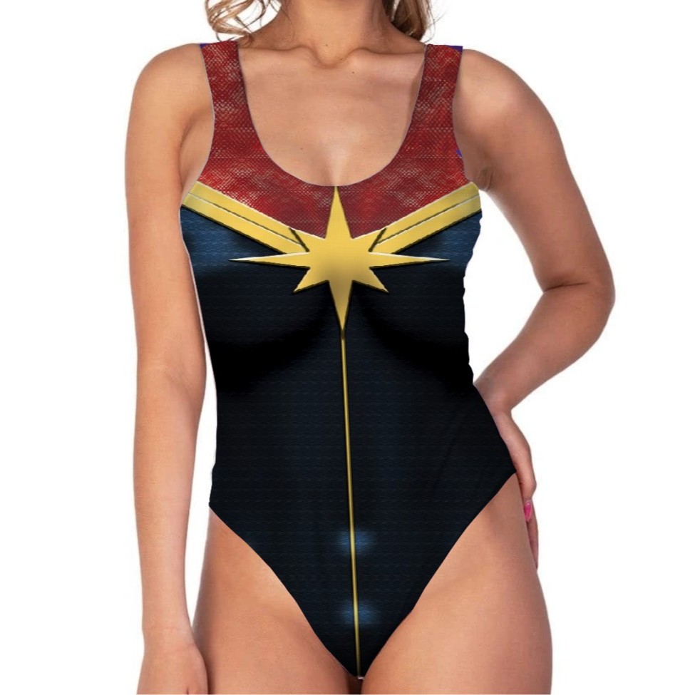 Body Carnaval Fantasia Capitã Super Herois Marv Regata Feminino Heroina