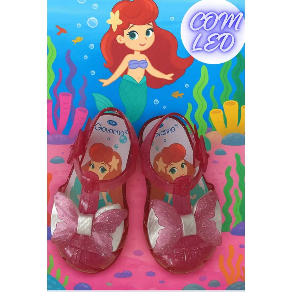 Sandália sapatilha Infantil Giovanna Menina Baby Laço Sereia com Led e Glitter Rosa Leve e Confortável
