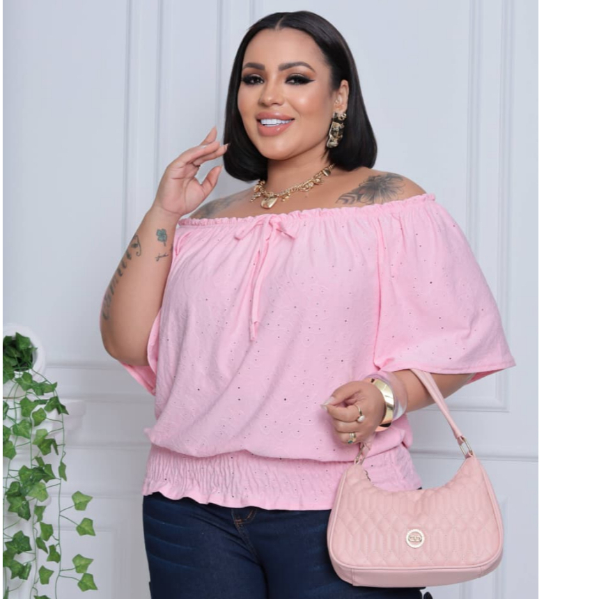 Blusa Feminina Ciganinha Plus Size Leise | Estilo Ombro a Ombro | Moda Confortável Verão 2025 | Veste 48 ao 50 em Oferta na Shopee