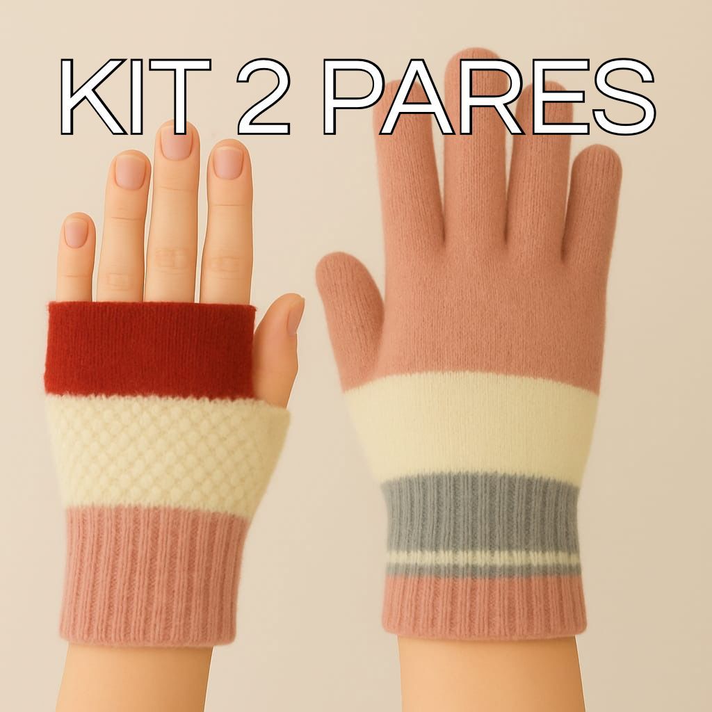 Kit 2 Pares de Luvas com dedos luvas sem dedos luvas para o frio luvas para meia estação Luvas de Poliamida