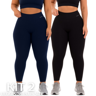 Kit 2 Calças Legging Plus Size Feminina Cintura Alta Zero Transparência Academia Confortável Fitness em Oferta na Shopee