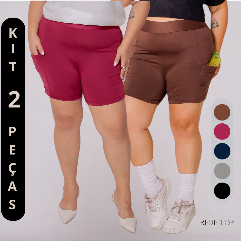 Kit 02 Shorts Plus Size Bermuda Academia Com Bolso Porta Celular Moda Plus Zero Transparência