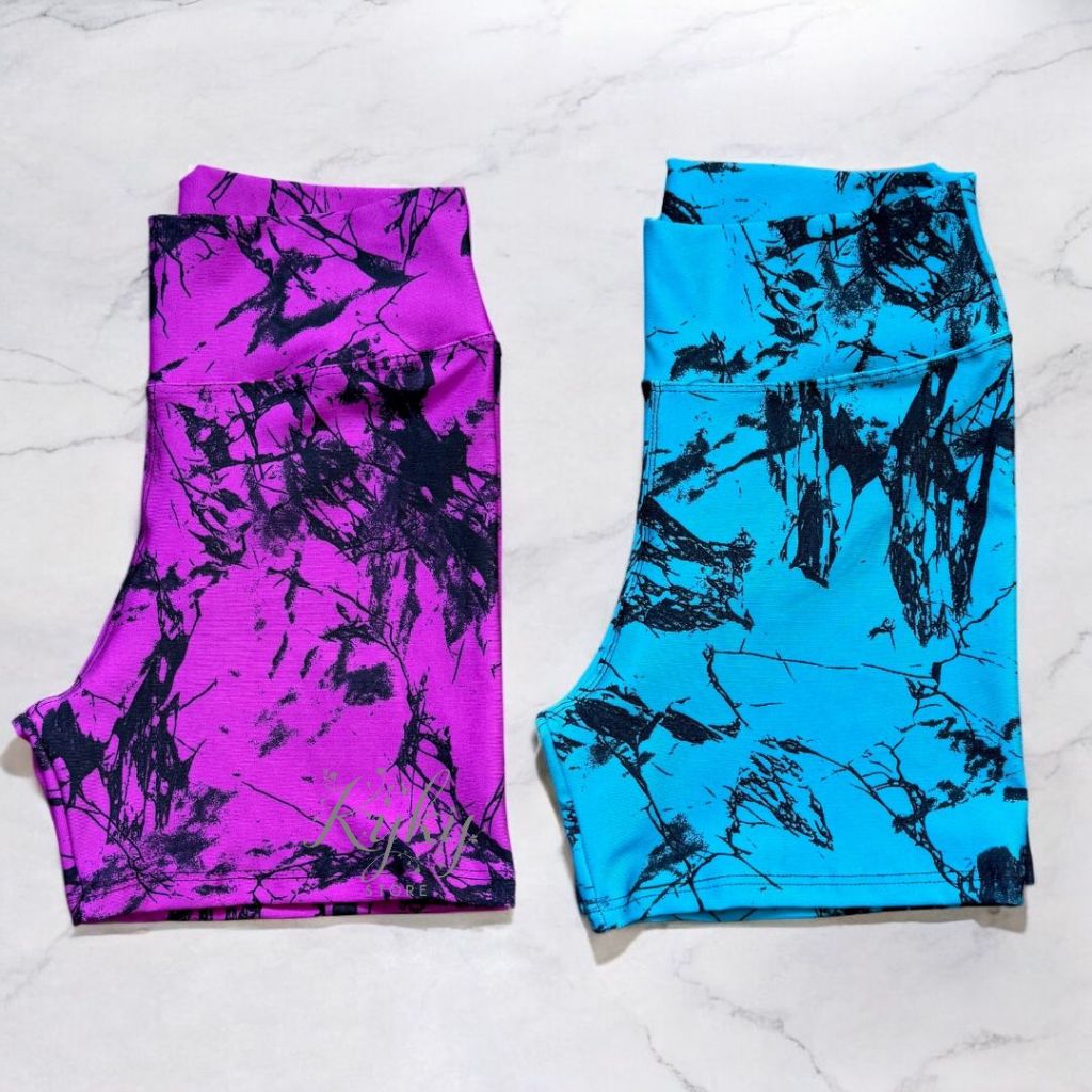 Kit 2 Short Fitness Marmorizado Roupa Academia Cintura Alta Feminino Tie Dye Zero Transparencia
