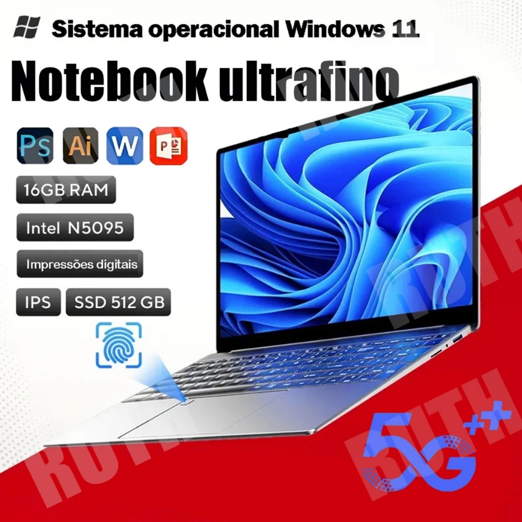 Notebook 15,6" HD 1080 ATFLY N156 Intel Celeron 16GB RAM 512GB SSD Windows 11 5G LTE Wi-Fi Notebook-BML